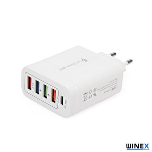 48w Pd20w+4usba 5 Çıkışlı Ev Tipi Şarj Aleti Başlığı Beyaz