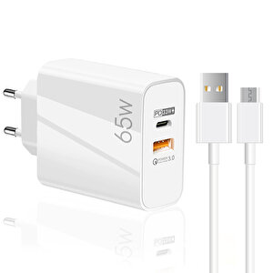 65w Usba Pd33w Quick Charger 3.0 Usba To Micro 3m Kablolu Hızlı Şarj Aleti Set