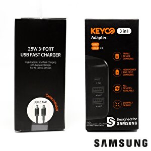 Samsung Keyco 25w Pd Quick Charger 3 Çıkışlı Yeni Nesil Şarj Aleti Kablolu Set Samsung Türkiye Garantili