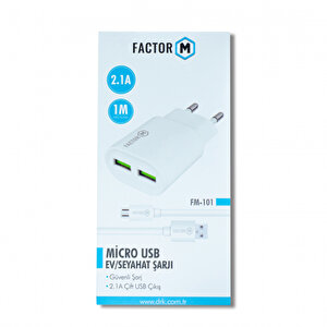 Factor M Çift Çıkışlı 2.1a Micro Ev Tipi Şarj Aleti Set (fm101m)