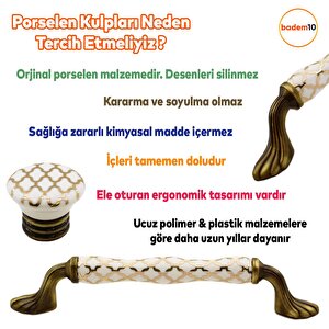 Carvent Lüks Porselen Düğme Mobilya Çekmece Dolap Kapak Kulpu Kulbu Beyaz Antik Sarı