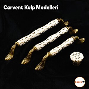 Carvent Lüks Porselen Düğme Mobilya Çekmece Dolap Kapak Kulpu Kulbu Beyaz Antik Sarı