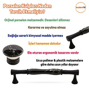 Lecont Lüks Porselen Düğme Mobilya Çekmece Dolap Kapak Kulpu Kulbu Siyah