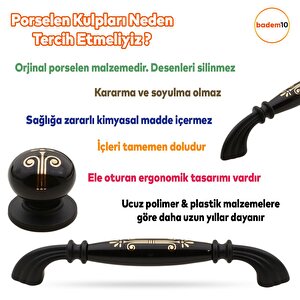 Santemolin Lüks Porselen Düğme Mobilya Mutfak Çekmece Dolap Dolabı Kulpu Kulbu Siyah Gold Kulpları