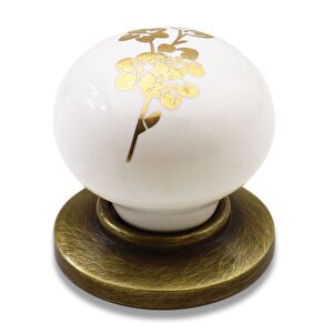 Herborn Lüks Porselen Düğme Mobilya Çekmece Dolap Kapak Kulpu Kulbu Beyaz Antik Sarı