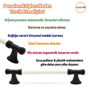 Enspel Lüks Porselen Mobilya Çekmece Dolap Kapak Kulpu Kulbu (128 Mm-12.8 Cm) Beyaz Mat Siyah