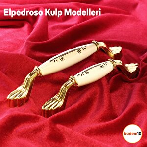 Elpedroso Lüks Porselen Mobilya Mutfak Çekmece Dolap Dolabı Kulpu Kulbu (128 Mm-12.8 Cm) Beyaz Gold