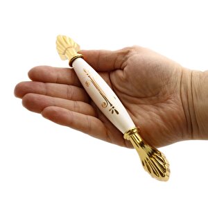 Elpedroso Lüks Porselen Mobilya Mutfak Çekmece Dolap Dolabı Kulpu Kulbu (128 Mm-12.8 Cm) Beyaz Gold