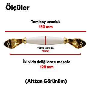 Elpedroso Lüks Porselen Mobilya Mutfak Çekmece Dolap Dolabı Kulpu Kulbu (128 Mm-12.8 Cm) Beyaz Gold