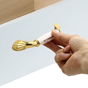 Elpedroso Lüks Porselen Mobilya Mutfak Çekmece Dolap Dolabı Kulpu Kulbu (128 Mm-12.8 Cm) Beyaz Gold