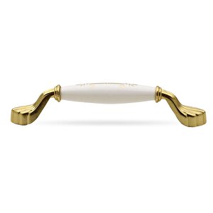 Elpedroso Lüks Porselen Mobilya Mutfak Çekmece Dolap Dolabı Kulpu Kulbu (128 Mm-12.8 Cm) Beyaz Gold
