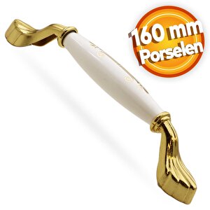 Elpedroso Lüks Porselen Mobilya Mutfak Çekmece Dolap Dolabı Kulpu Kulbu (160 Mm-16.0 Cm) Beyaz Gold