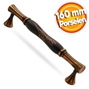 Mavera Lüks Porselen Mobilya Çekmece Dolap Kapak Kulpu Kulbu (160 Mm-16.0 Cm) Siyah Antik Bakır Kulp