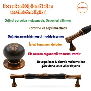 Mavera Lüks Porselen Mobilya Çekmece Dolap Kapak Kulpu Kulbu (160 Mm-16.0 Cm) Siyah Antik Bakır Kulp
