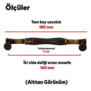 Mavera Lüks Porselen Mobilya Çekmece Dolap Kapak Kulpu Kulbu (160 Mm-16.0 Cm) Siyah Antik Bakır Kulp
