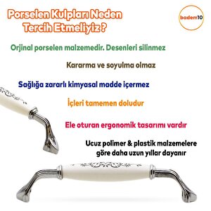 Eljarana Lüks Porselen Mobilya Mutfak Çekmece Dolap Dolabı Kulpu Kulbu (160 Mm-16.0 Cm) Beyaz Krom