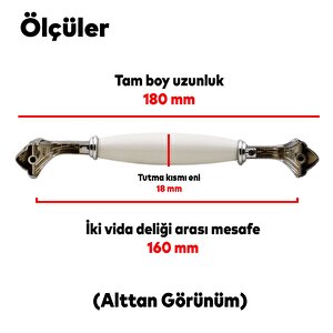 Eljarana Lüks Porselen Mobilya Mutfak Çekmece Dolap Dolabı Kulpu Kulbu (160 Mm-16.0 Cm) Beyaz Krom
