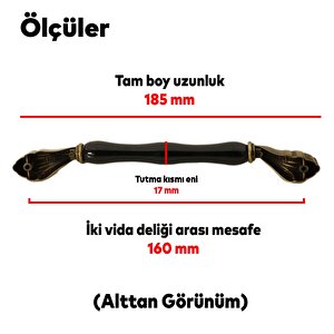 Faviera Lüks Porselen Mobilya Çekmece Dolap Kapak Kulpu Kulbu (160 Mm-16.0 Cm) Siyah Antik Sarı