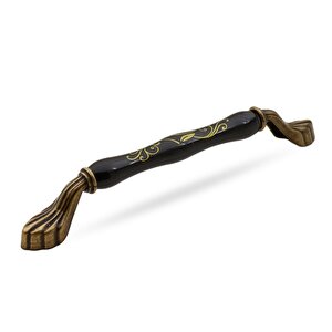 Faviera Lüks Porselen Mobilya Çekmece Dolap Kapak Kulpu Kulbu (160 Mm-16.0 Cm) Siyah Antik Sarı