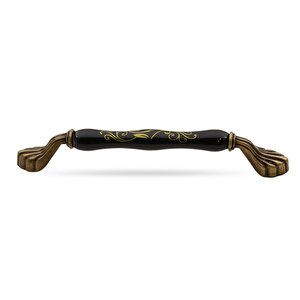 Faviera Lüks Porselen Mobilya Çekmece Dolap Kapak Kulpu Kulbu (160 Mm-16.0 Cm) Siyah Antik Sarı