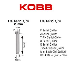 Kobb Kbz20f 20mm 2500 Adet F/e/j/8 Serisi Ağır Hizmet Tipi Kesik Başlı Çivi