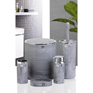 Okyanus Home Kromlu Yuvarlak Mermer Desenli 5'li Banyo Seti
