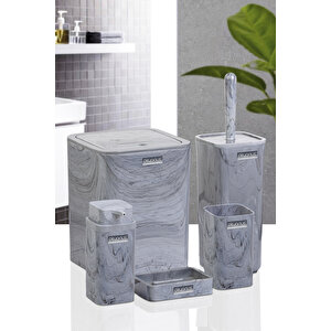 Okyanus Home Kare Mermer Desenli 5'li Banyo Seti