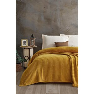 Comfy | Çizgili Wellsoft Çift Kişilik Battaniye Hardal