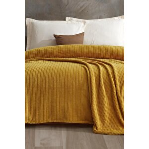 Comfy | Çizgili Wellsoft Çift Kişilik Battaniye Hardal