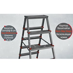 Paslanmaz Alüminyum Çift Çıkışlı Çift Taraflı Seyyar Merdiven 6+6 Basamaklı