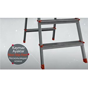 Paslanmaz Alüminyum Çift Çıkışlı Çift Taraflı Seyyar Merdiven 6+6 Basamaklı