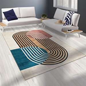 Bambu Halı Salon Halısı Post Pelüş Halı Elips Desenli Renkli 75 x 250 cm
