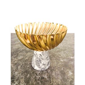 Bitki Tasarımı İthal Gri Mermer Ayaklı Gold Dövme Demirli Saksı Saksılık Dekoratif Aksesuar