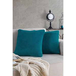 Sofa | 2 Adet Petrol Renk Welsoft Kırlent Kılıfı Yastık Kılıfı 44x44 Cm
