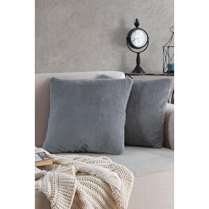 Sofa | 2 Adet Gri Renk Welsoft Kırlent Kılıfı Yastık Kılıfı 44x44 Cm