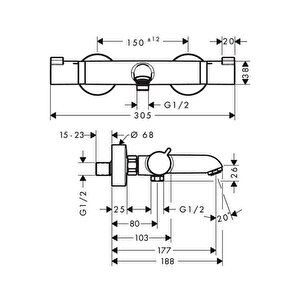 Ecostat 1000 Termostatik Banyo Bataryası Aplike Krom