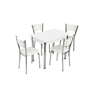 Mutfak Masası Ve 4 Adet Sandalye Takımı Özel Ölçü 60x90 Açılır Beyaz