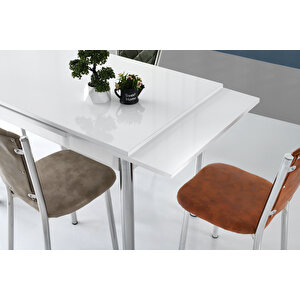 Mutfak Masası Ve 4 Adet Sandalye Takımı Özel Ölçü 60x90 Açılır Beyaz