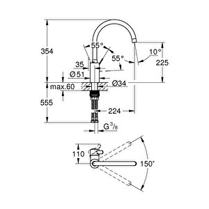 Grohe Eurocosmo Tek Kumandalı Eviye Bataryası 32843002