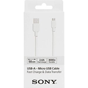 Sony Cp-ab50 50cm Micro Usb 2.4a Hızlı Şarj Ve Data Kablosu Beyaz
