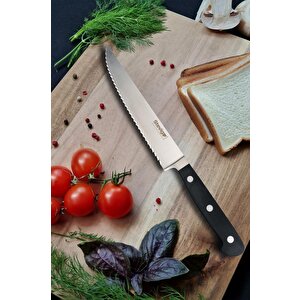 Stevig Elegant Dövme Çelik Ekmek Kesme Bıçağı Siyah 19 Cm St-400.029