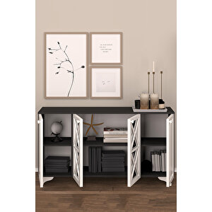 Peyo Çok Amaçli Konsol, Modern 4 Kapaklı Aynalı Çok Amaçlı Dolap, Oturma Odası Dolabı