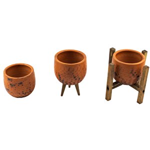 Siyah Nokta Desenli Terakota Toprak Saksı Saksılık Salon Çiçeklik Üçlü Set 12 Cm