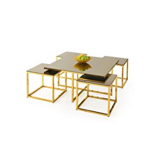 Kares Ayna 4 Zigonlu Orta Sehpa Metal 90x90x45 Altın