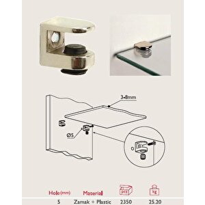 Sıkıştırmalı Cam Raf Pimi 5mm Vidalı (4 Adet)