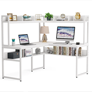 Tasarım L Model Kitaplıklı Çalışma Masası