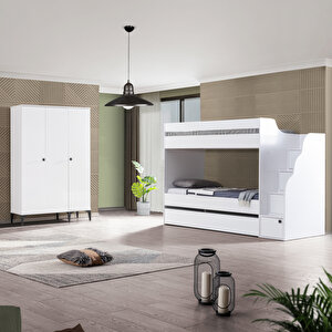 Genç Odası, White Complex Yavrulu Ranza + 3 Kapaklı Dolap