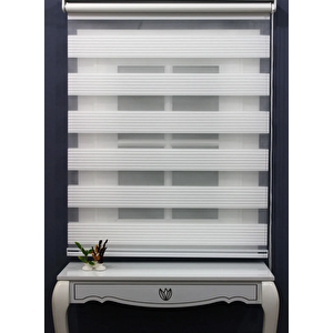 Geniş Plise Beyaz Zebra Stor 175x200 cm