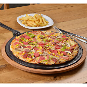 Döküm Ahşap Ve Döküm Demir Hot Plate Servis Tahtası. Çap 34cm.