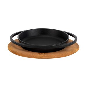 Döküm Yuvarlak Sahan Döküm Demir Yekpare Çift Kulplu Kayın Servis Ahşabı Çap 20cm.